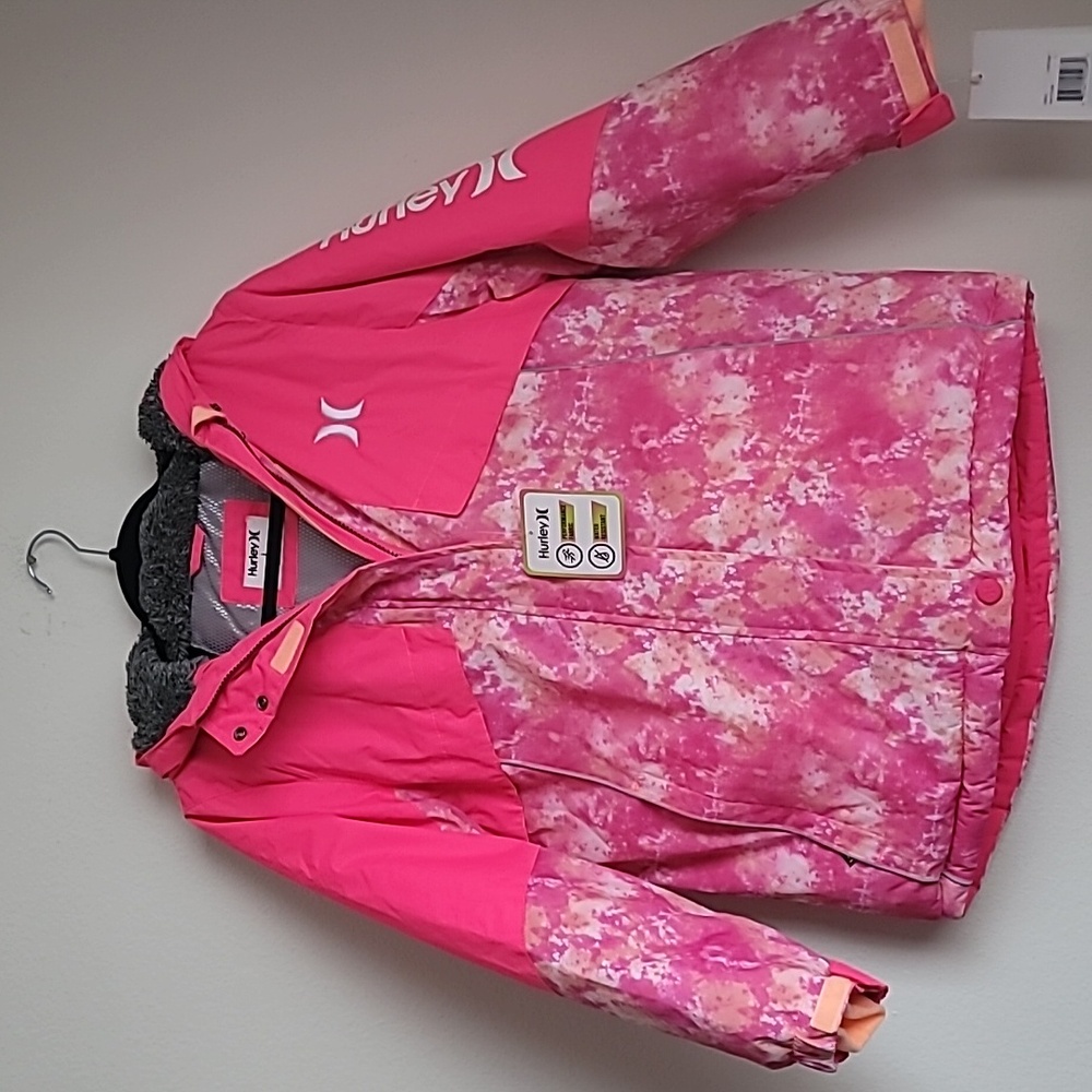 NWT Hurley Girls Phantom Snowboarding Jacket Hyper Pink Orange Size Large